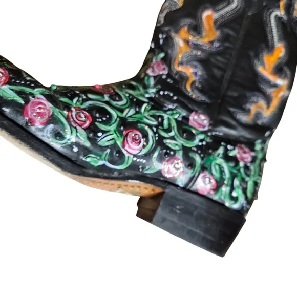 Holster Leather Western Boots Ostrich Quill Hand Painted Artisan 8.5 Cowgirl