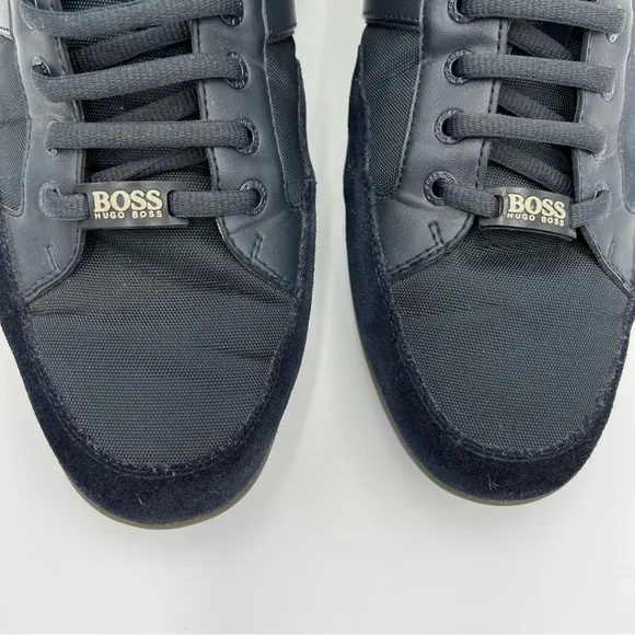 HUGO BOSS MIXED-MATERIAL TRAINERS WITH SUEDE AND FAUX LEATHER SNEAKERS