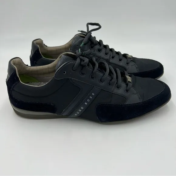 HUGO BOSS MIXED-MATERIAL TRAINERS WITH SUEDE AND FAUX LEATHER SNEAKERS