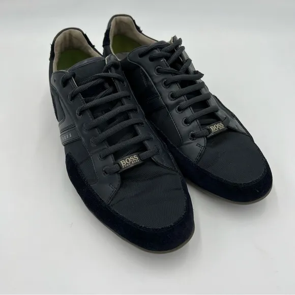 HUGO BOSS MIXED-MATERIAL TRAINERS WITH SUEDE AND FAUX LEATHER SNEAKERS