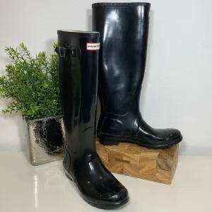 Hunter Original Tall Gloss Black Rain Boots Size 7