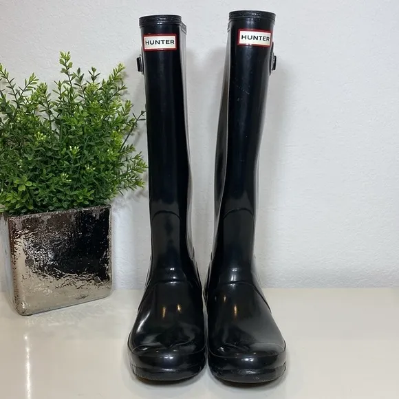 Hunter Original Tall Gloss Black Rain Boots Size 7