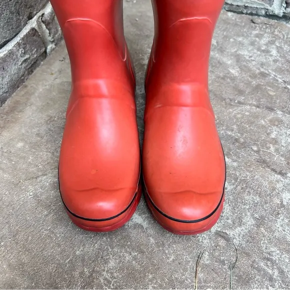 Hunter Red Stripped Tall Boots Rain Waterproof Sz 4