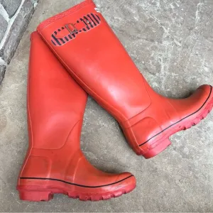 Hunter Red Stripped Tall Boots Rain Waterproof Sz 4