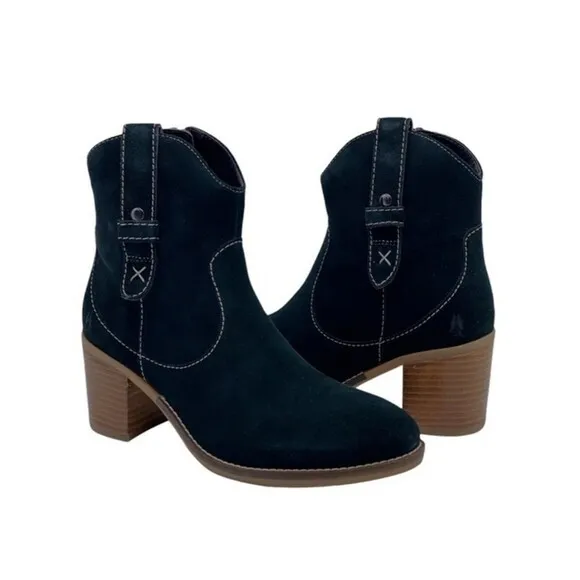 Hush Puppies Hannah Suede Western Booties Women’s Size US 9M Black Block Heel