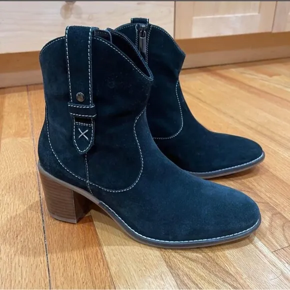 Hush Puppies Hannah Suede Western Booties Women’s Size US 9M Black Block Heel