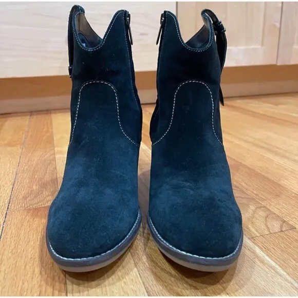 Hush Puppies Hannah Suede Western Booties Women’s Size US 9M Black Block Heel