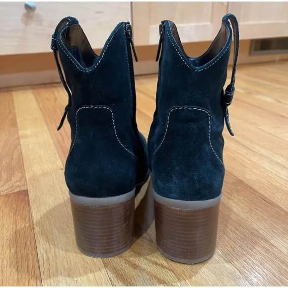Hush Puppies Hannah Suede Western Booties Women’s Size US 9M Black Block Heel