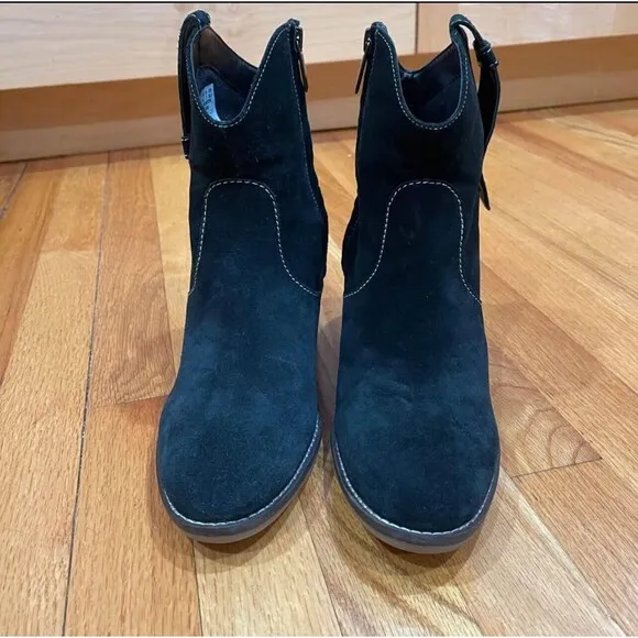 Hush Puppies Hannah Suede Western Booties Women’s Size US 9M Black Block Heel