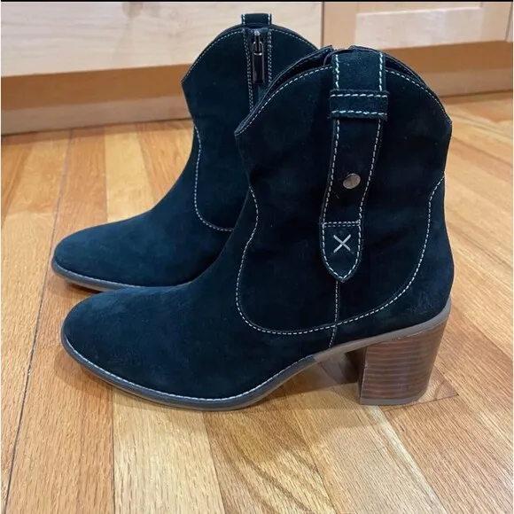 Hush Puppies Hannah Suede Western Booties Women’s Size US 9M Black Block Heel