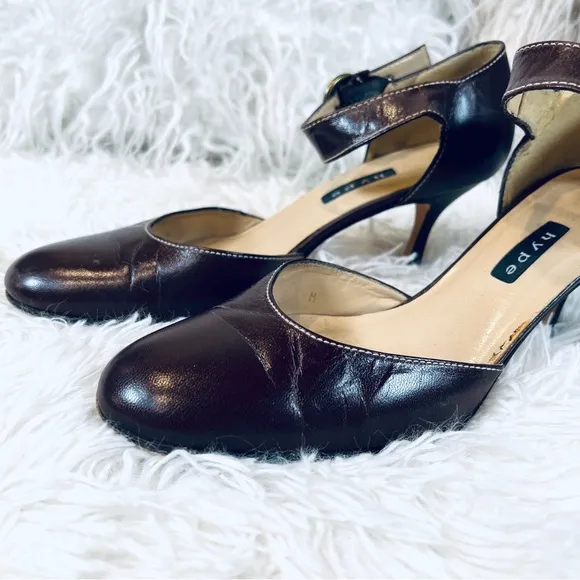 HYPE Brown Leather Mary Jane Heeled Pump Shoes