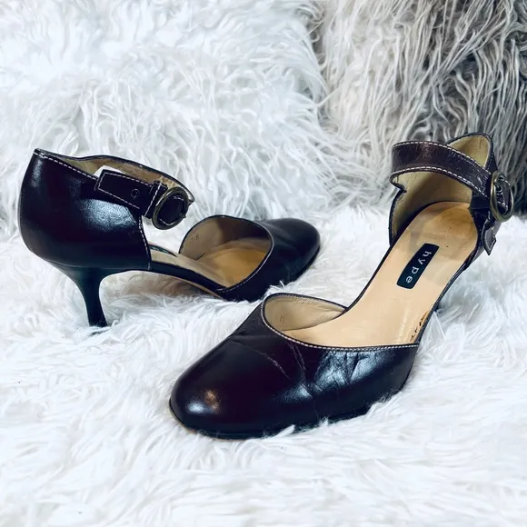 HYPE Brown Leather Mary Jane Heeled Pump Shoes