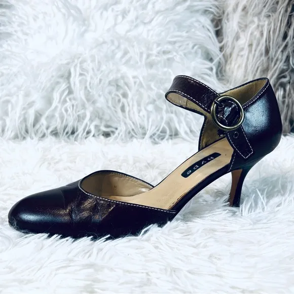 HYPE Brown Leather Mary Jane Heeled Pump Shoes