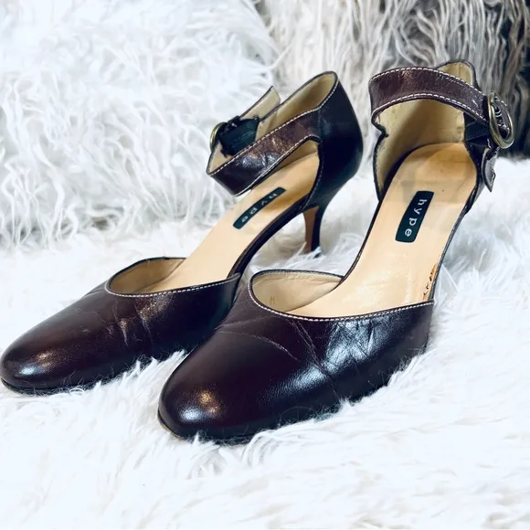 HYPE Brown Leather Mary Jane Heeled Pump Shoes