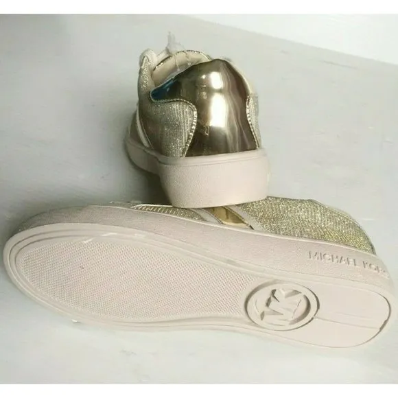 Iconic 👀 𝐌𝐈𝐂𝐇𝐀𝐄𝐋 𝐊𝐎𝐑𝐒 MK Gold Chain Mesh Glitter Ivory Sneakers sz13