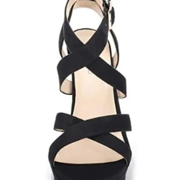IDIFU Women's High Heel Cross Strap Buckled Heeled