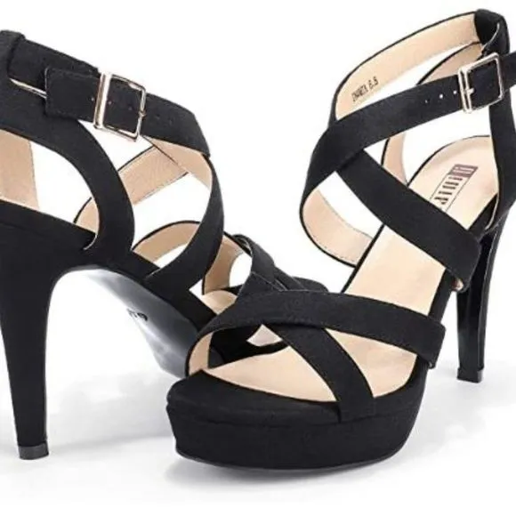 IDIFU Women's High Heel Cross Strap Buckled Heeled
