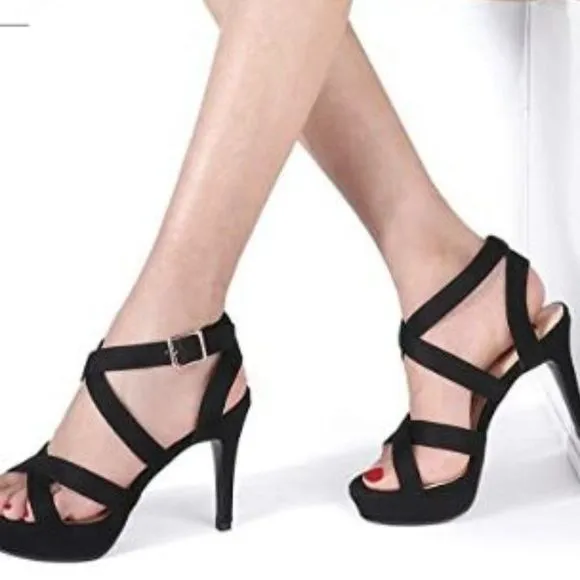 IDIFU Women's High Heel Cross Strap Buckled Heeled