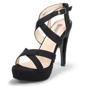 IDIFU Women's High Heel Cross Strap Buckled Heeled