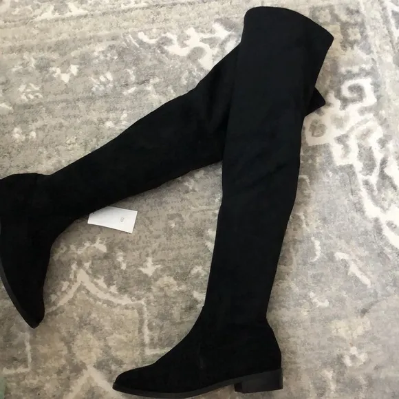 INC Black Flat Pull On Over The Knee Boots