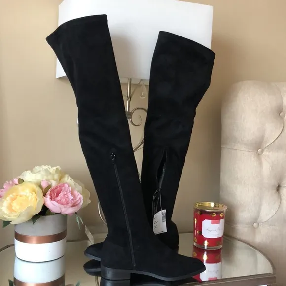 INC Black Flat Pull On Over The Knee Boots