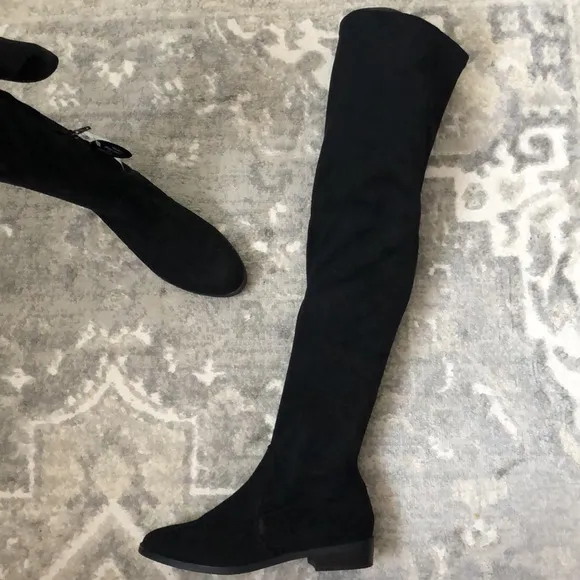 INC Black Flat Pull On Over The Knee Boots