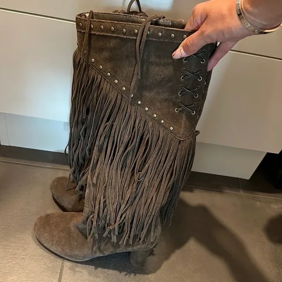 INC High Heeled Faux Suede Studded Boots