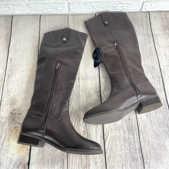 INC International Concepts Brown Leather Fawne Knee High Boots Size 7M