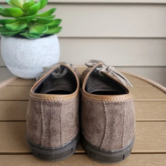 Italian Leather Low Top Cap Toe Sneakers Lace Up Brown Tennis Shoes Size 9