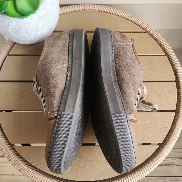 Italian Leather Low Top Cap Toe Sneakers Lace Up Brown Tennis Shoes Size 9