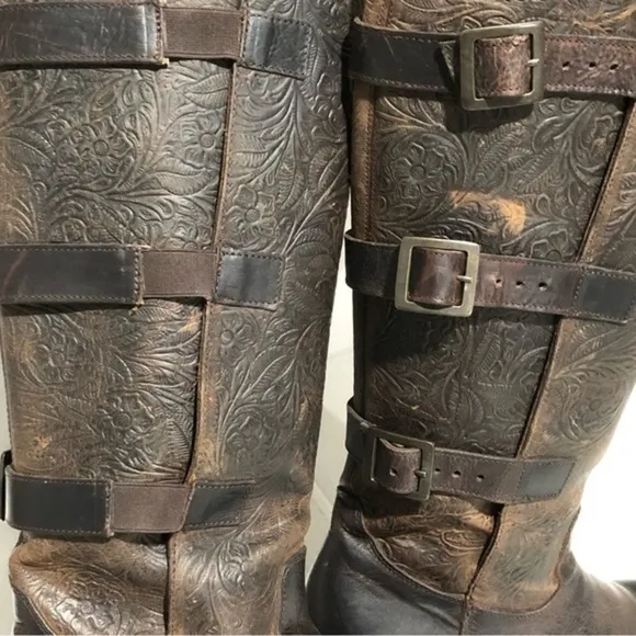 J B Dillon Etching Leather Boots