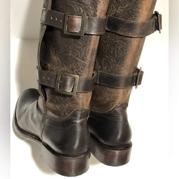 J B Dillon Etching Leather Boots