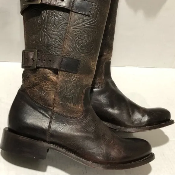 J B Dillon Etching Leather Boots