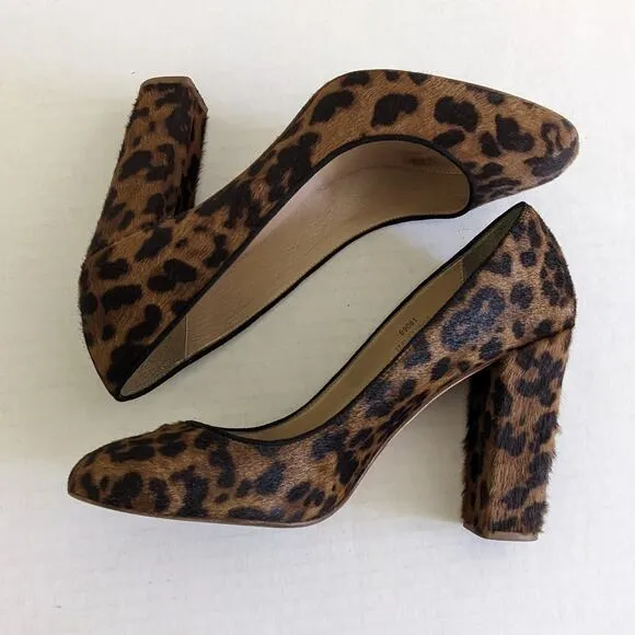 J. Crew Collection Size 8 Leopard Print Animal Hair Chunky Heel Pumps Calf Hair