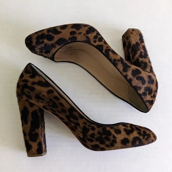 J. Crew Collection Size 8 Leopard Print Animal Hair Chunky Heel Pumps Calf Hair