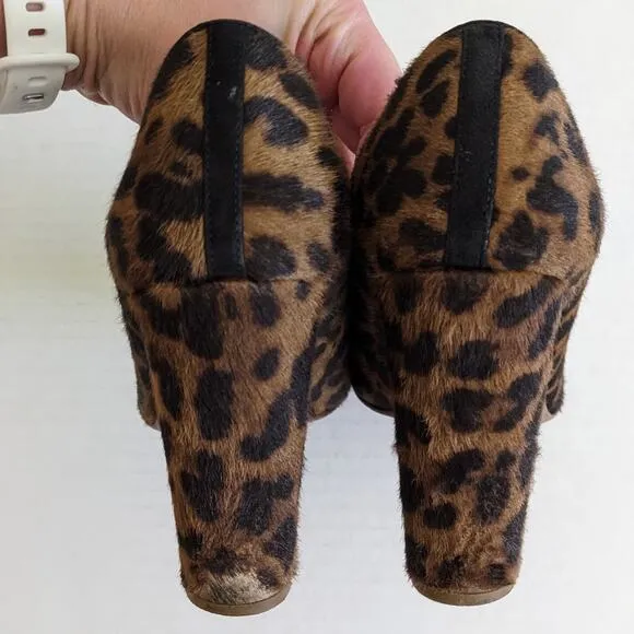 J. Crew Collection Size 8 Leopard Print Animal Hair Chunky Heel Pumps Calf Hair