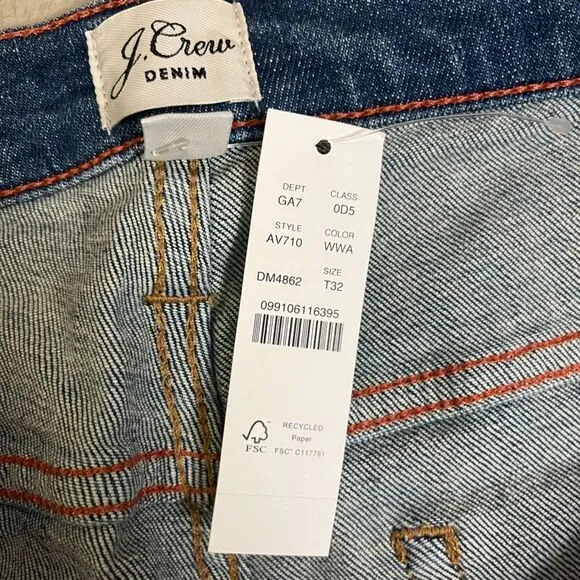 J. Crew NWT Women's Vintage 9in Straight Leg Medium Wash Raw Hem Jeans-‎ 32 Tall