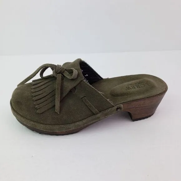 J Crew Womens Sz 7 Green Suede Tassel Bow Leather Made In Italy Mule Clogs Shoes
