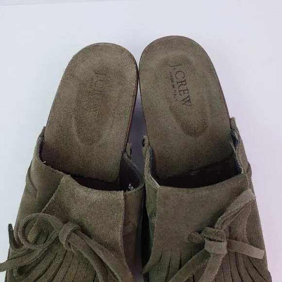J Crew Womens Sz 7 Green Suede Tassel Bow Leather Made In Italy Mule Clogs Shoes