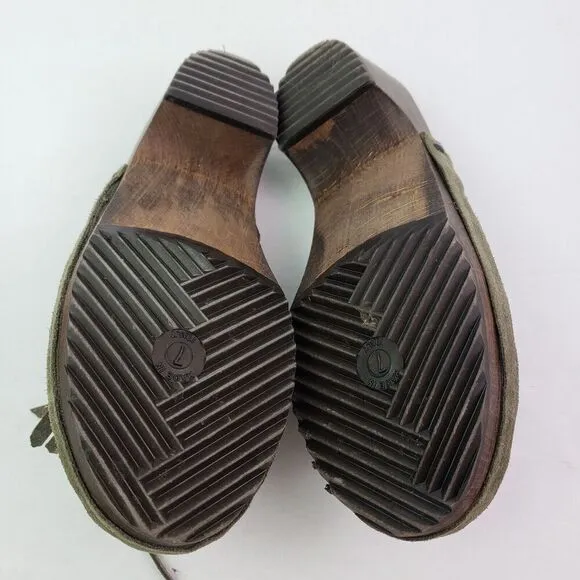 J Crew Womens Sz 7 Green Suede Tassel Bow Leather Made In Italy Mule Clogs Shoes