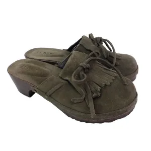 J Crew Womens Sz 7 Green Suede Tassel Bow Leather Made In Italy Mule Clogs Shoes