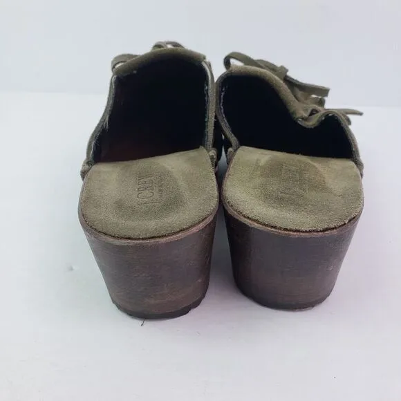 J Crew Womens Sz 7 Green Suede Tassel Bow Leather Made In Italy Mule Clogs Shoes