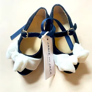 Janie and Jack Kids' Black and White Velvet Bow Ballet Shoes 5T
