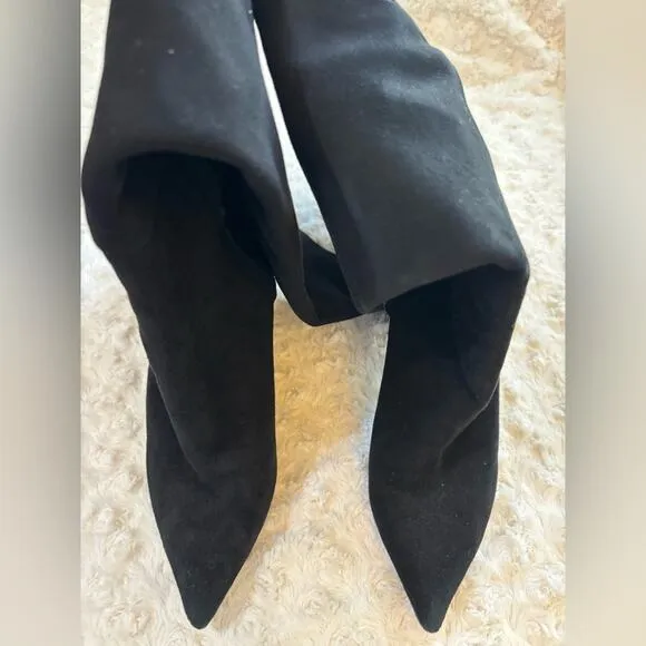 Jean-Michel Cazabat Paris Black Suede Over the Knee Heeled Boots 38.5 8