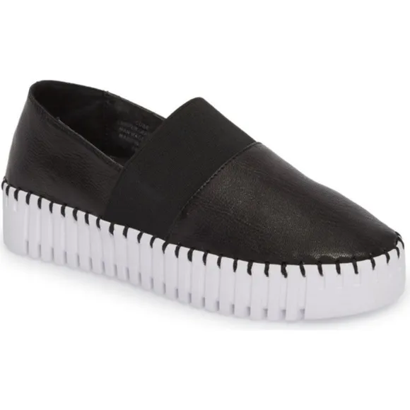 JEFFREY CAMPBELL Black Leather Platform Slip On Shoes