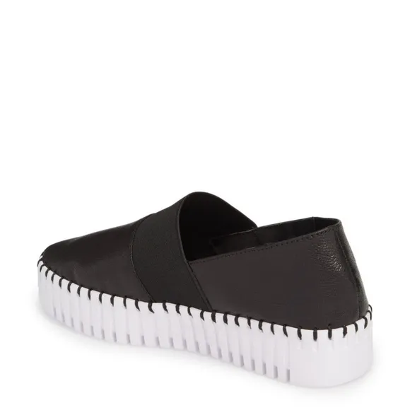 JEFFREY CAMPBELL Black Leather Platform Slip On Shoes