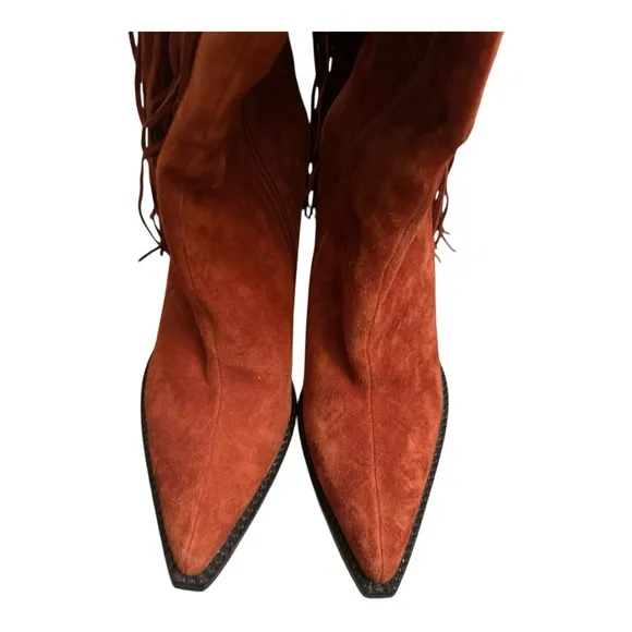 Jeffrey Campbell Fringed Western Rust Boots Size 6