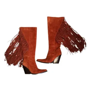 Jeffrey Campbell Fringed Western Rust Boots Size 6