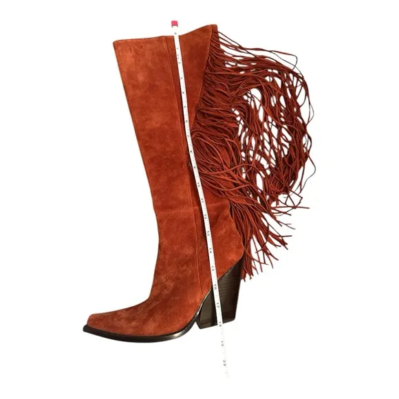 Jeffrey Campbell Fringed Western Rust Boots Size 6