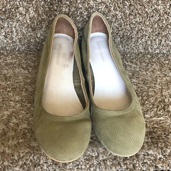 Jeffrey Campbell Green Bitsie 2 Perforated Suede Round Toe Pump Heeled Slip Ons